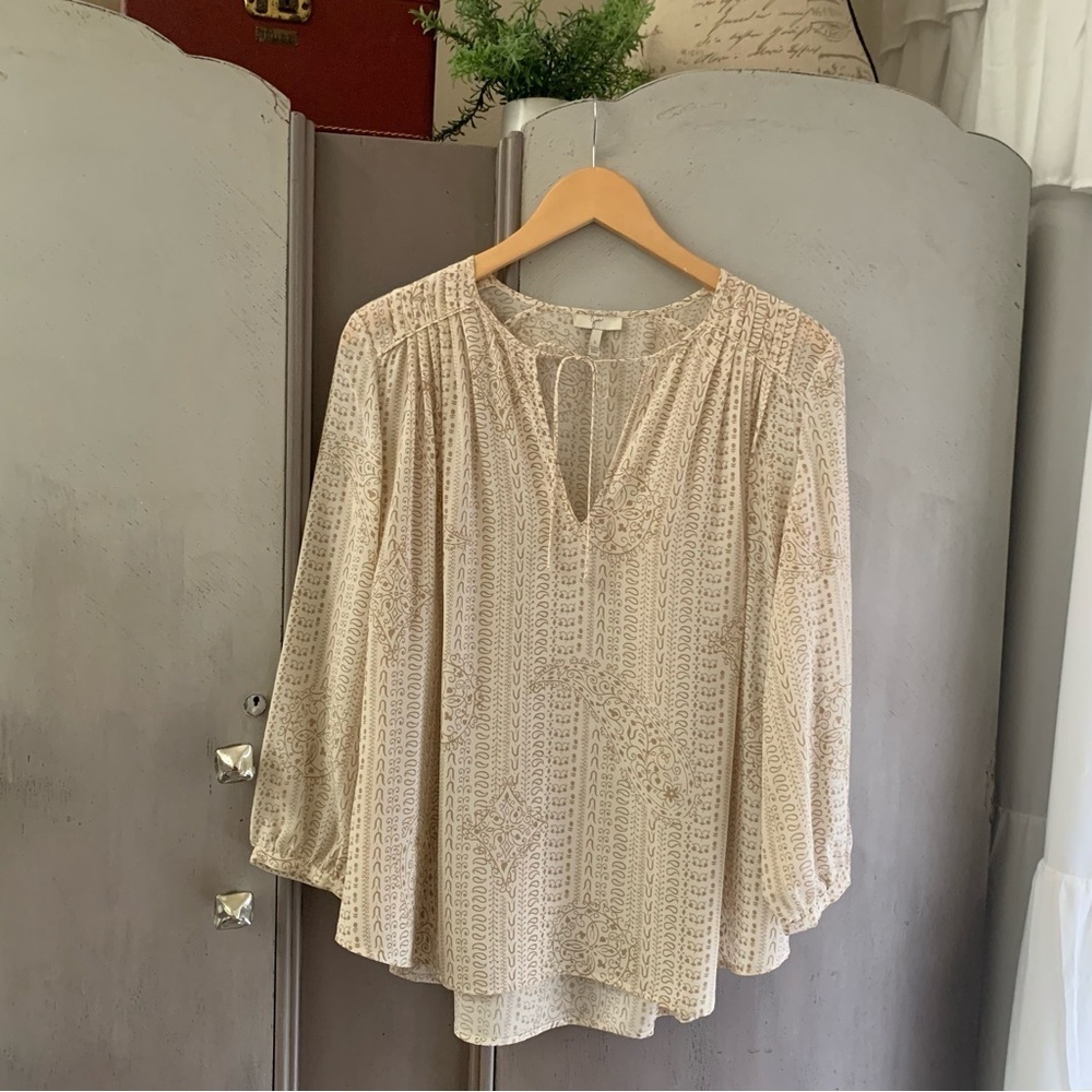 Joie Silk Cream Patterned Blouse